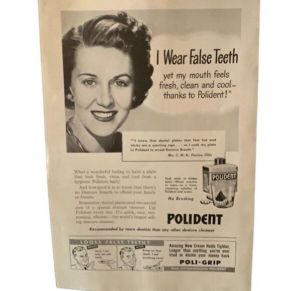 Vintage 1949 Polident Mrs. CWA False Teeth Ad Advertisement - Picture 2 of 4